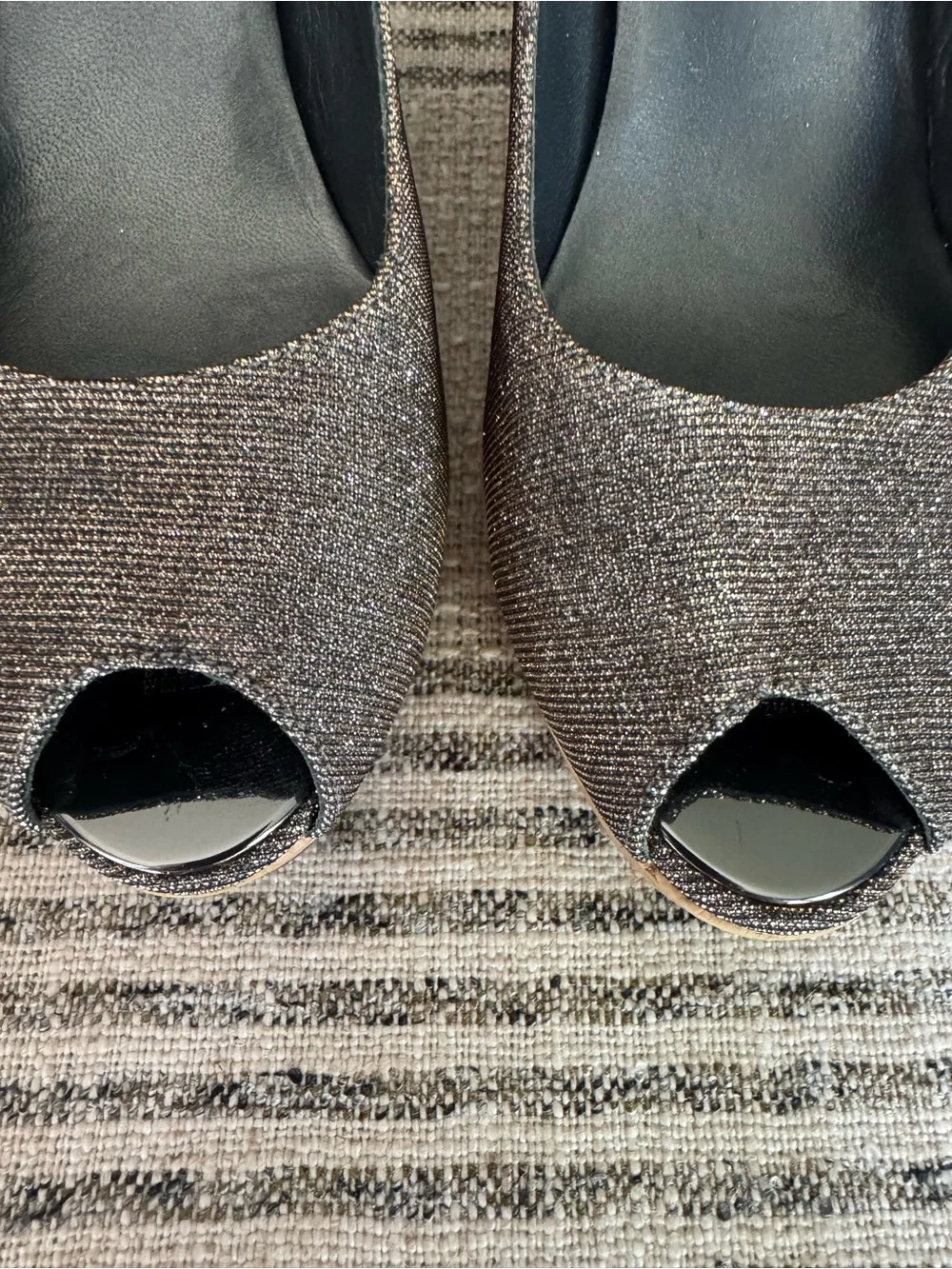 Stuart Weitzman  Metallic Peep-Toe wedge - Picture 2 of 5